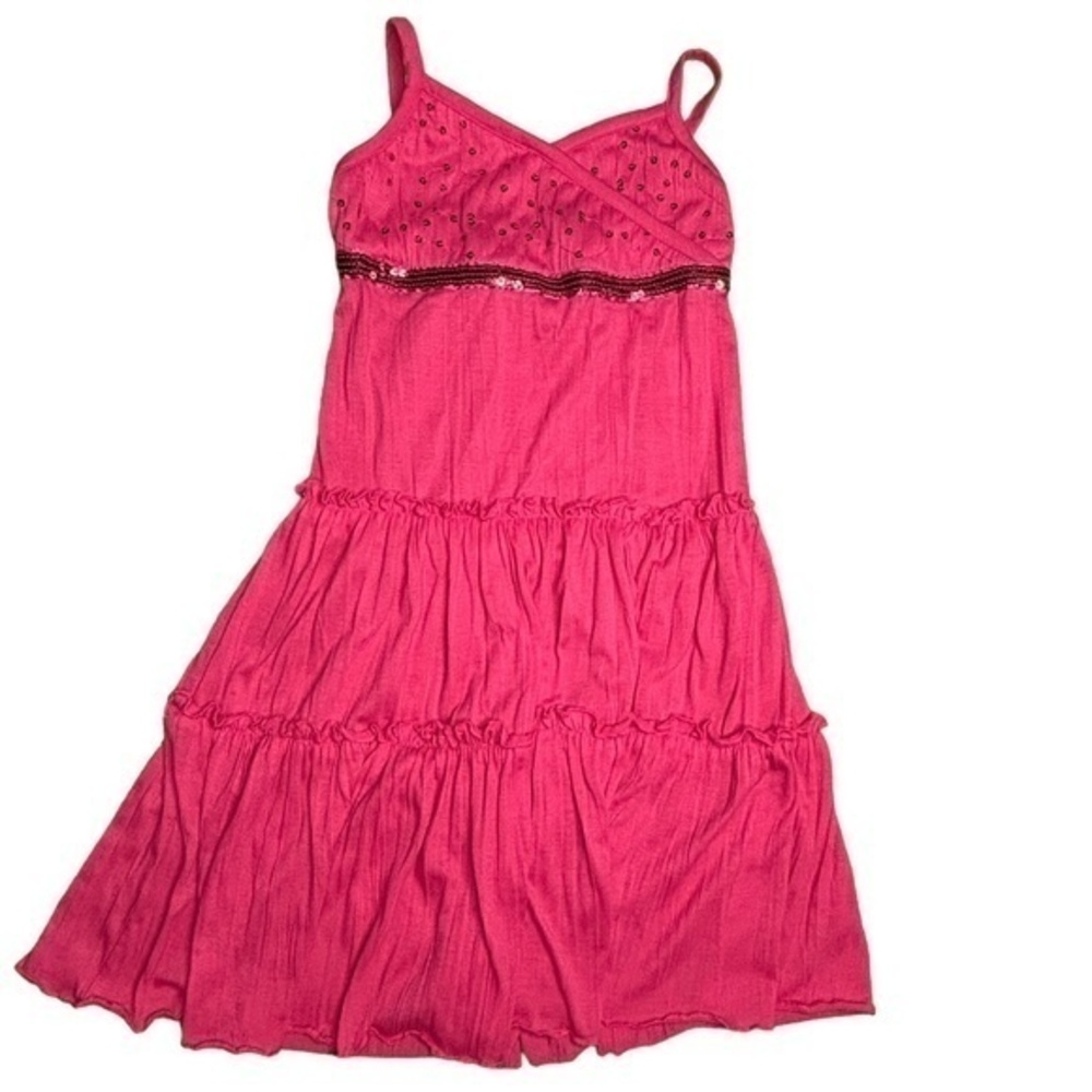 Basic Editions Girls Dress Size 7 8 Dark Pink Spaghetti Strap Sequin Chest Dress